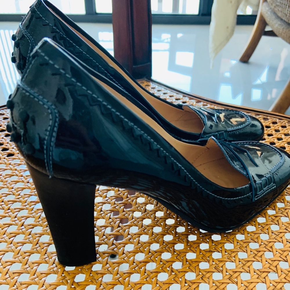 Black leather Todds penny loafer